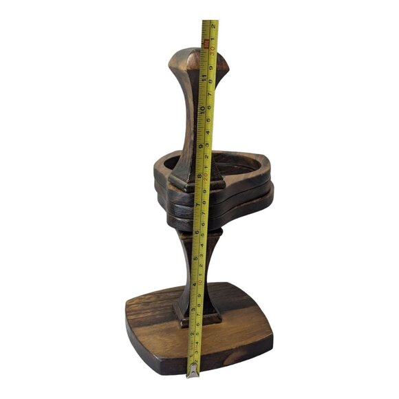 Vintage Rustic Wooden Condiment Stand with three stainless bowl inserts MCM Retr - Picture 5 of 10